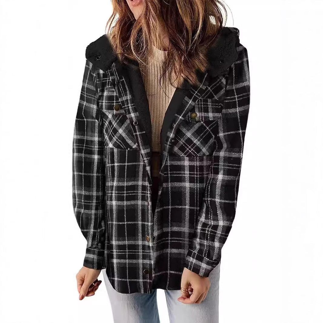 Women's Hooded Lamb Wool Thickened Fleece-lined Casual Blouses