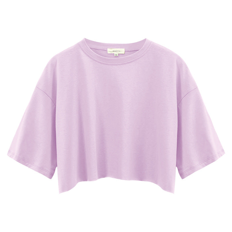 Women's Hot Short-sleeved T-shirt Summer Pure Cotton Solid Color Navel Blouses