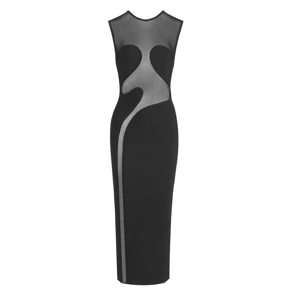 Color Sexy Cutout Mesh Tight Round Dresses