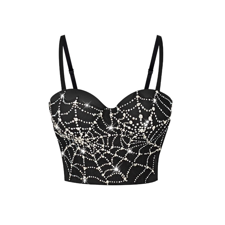 Women's Corset Spider Web Handmade Rhinestone Outer Wear Tops