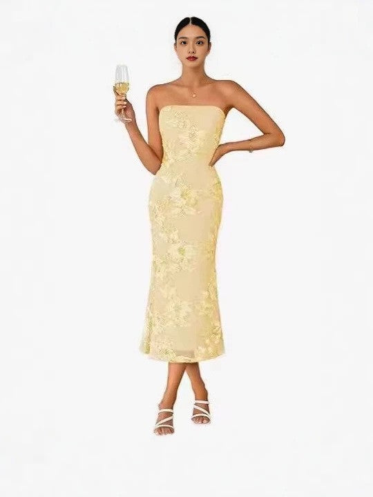 Women's Three-dimensional Applique Lace Waist Slimming Sheath Dress