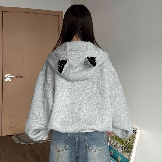 Hooded Rivet Puppy Ears Loose Sweet Cool Sweaters