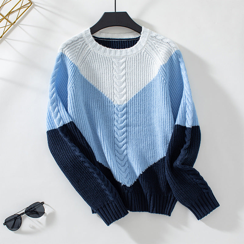 Women's Contrast Color Twisted Retro Loose Pullover Sweater