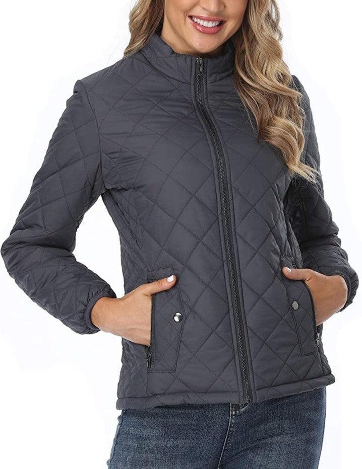 Women's Quilted Zipped Stand Collar Padded With Coats