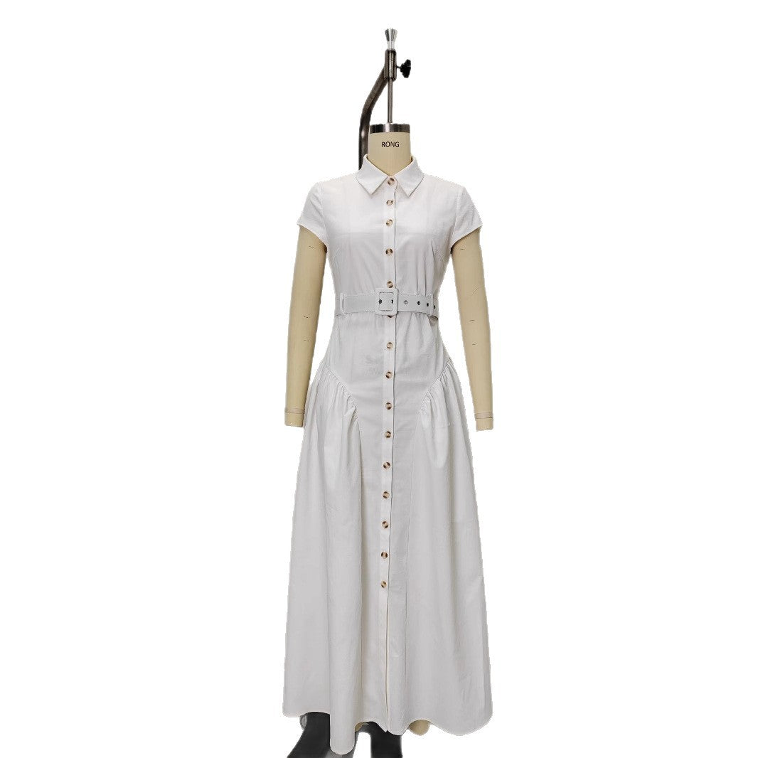 Women's French Lapel Long Dress Single-breasted Summer Slimming Slim Dresses