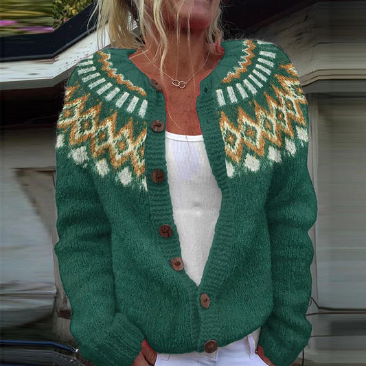 Winter Single-breasted Nordic Totem Warm Button Sweaters