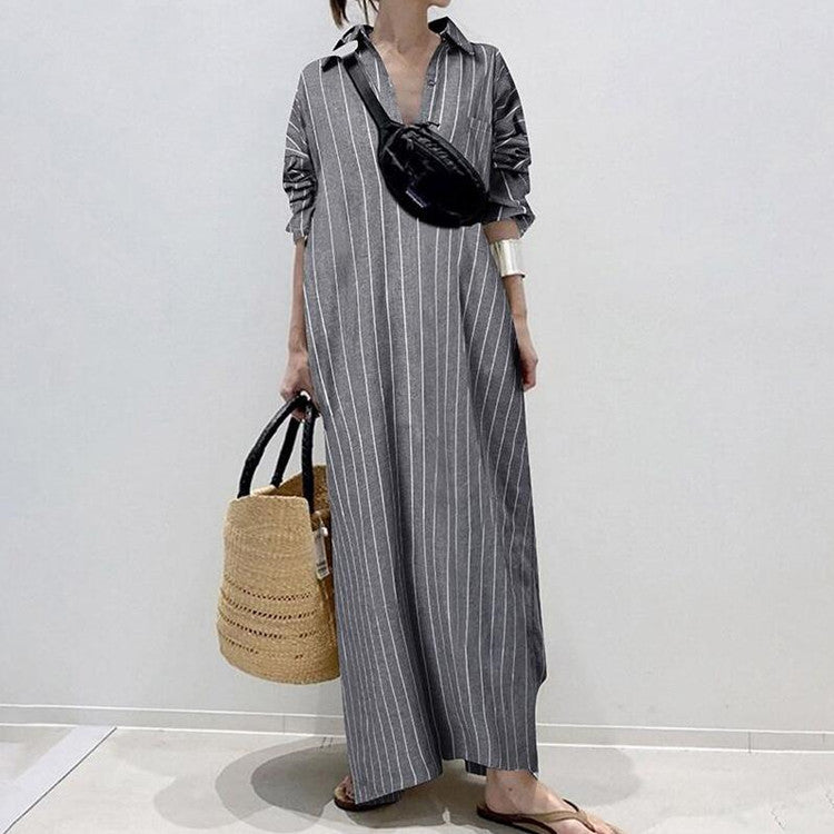 Lapel Collar Temperament Commute Striped Loose Cardigans