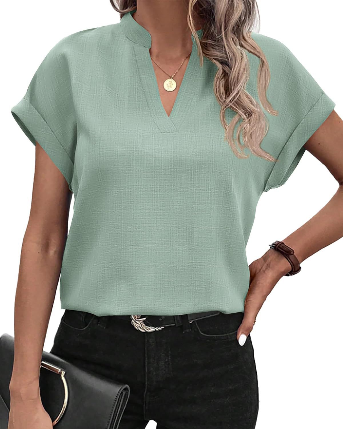 Women's Summer Simple Fashion Sleeve Linen Shirt Blouses