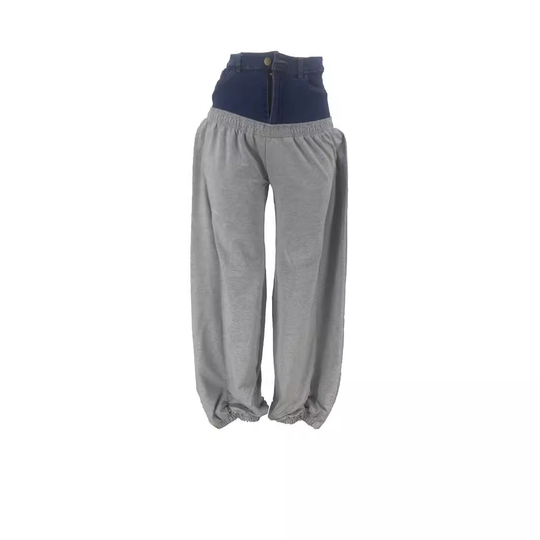 Women's Popular Denim Knitted Stitching Long Pants