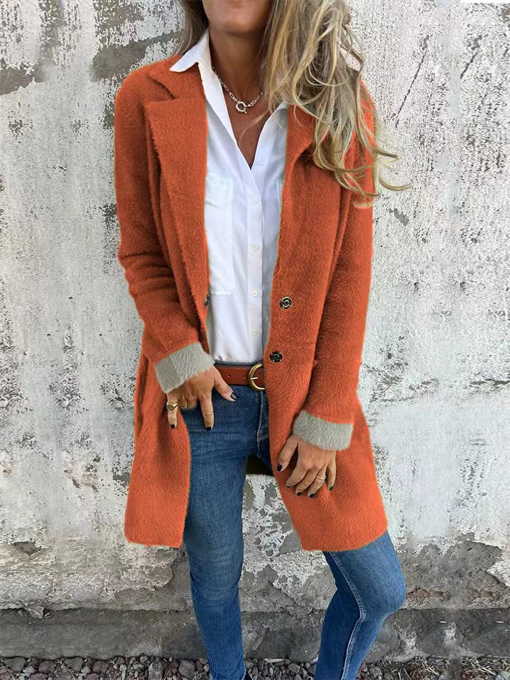 Women's Lapel Pocket Single-breasted Mid-length Plush Coats