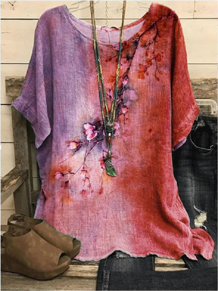 Women's Casual Loose Fashion Sleeve Elements Printed Blouses