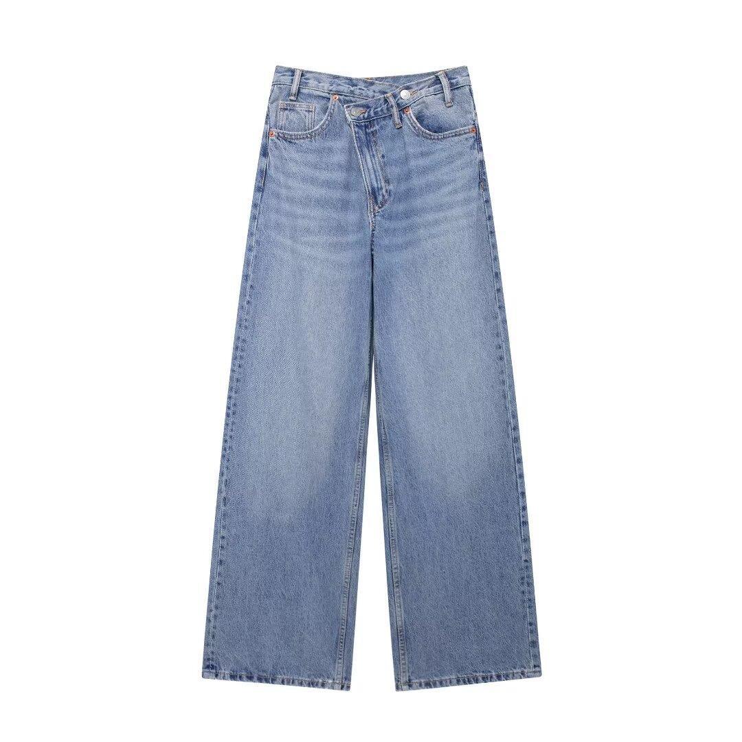 Women's Wide Leg Show Personality Double Breasted Jeans