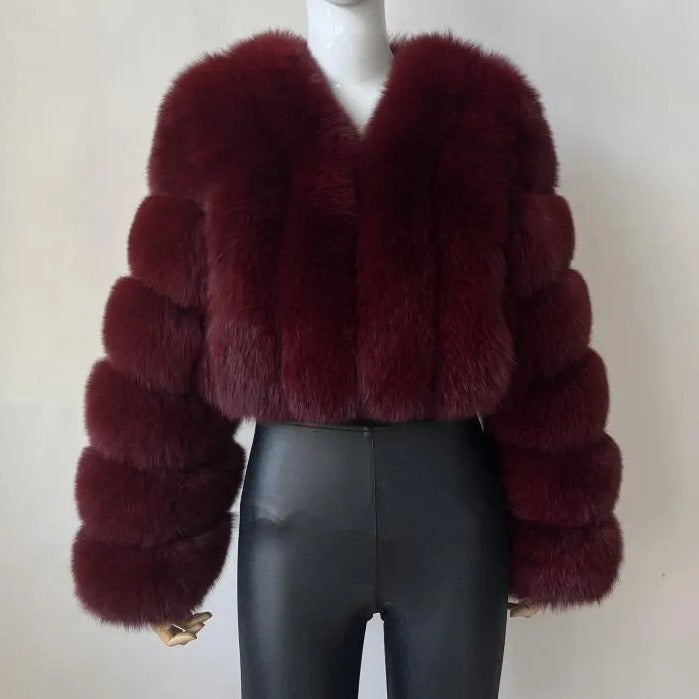 Women's Faux Fox Fur Stitching Long Sleeve Coats