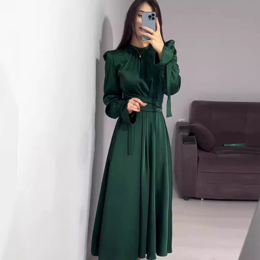 Women's Up Solid Color Long Sleeve Dress Dresses