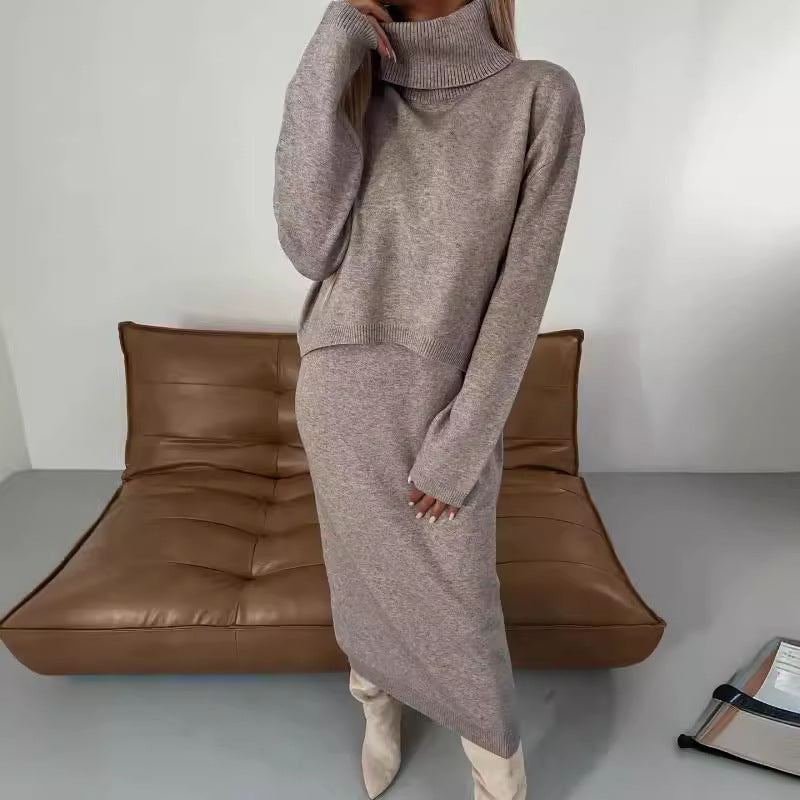 Dress Turtleneck Long Two-piece Solid Color Sweaters