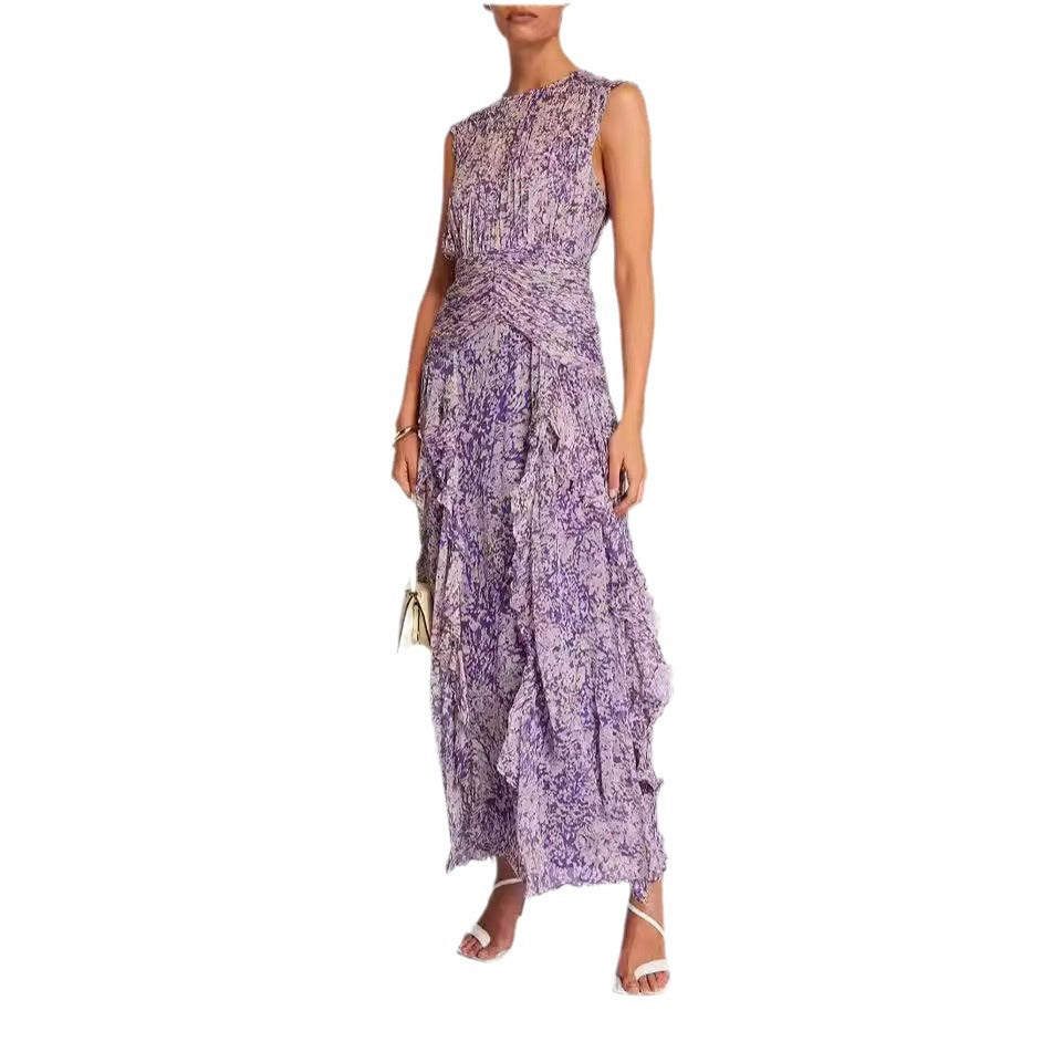 Women's Chiffon Printed Fairy Long Elegant Dress Dresses