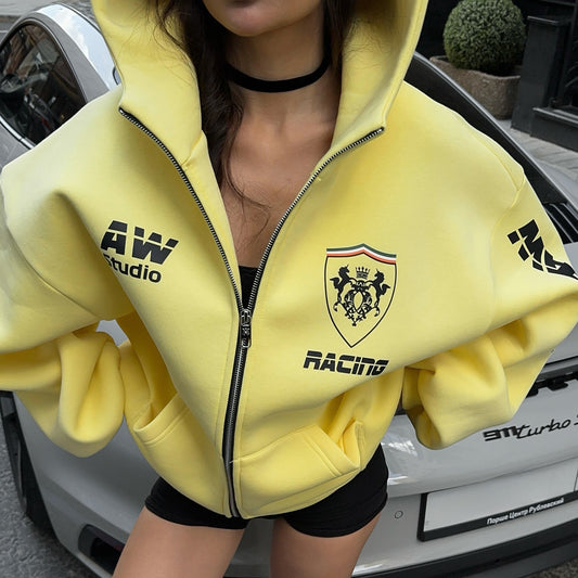 Women's American Printed Hoodie Fashion Street Zipper Sweaters
