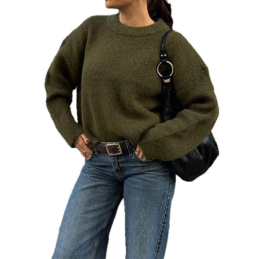Women's Simple Fashion Woolen Long Sleeve Solid Sweaters
