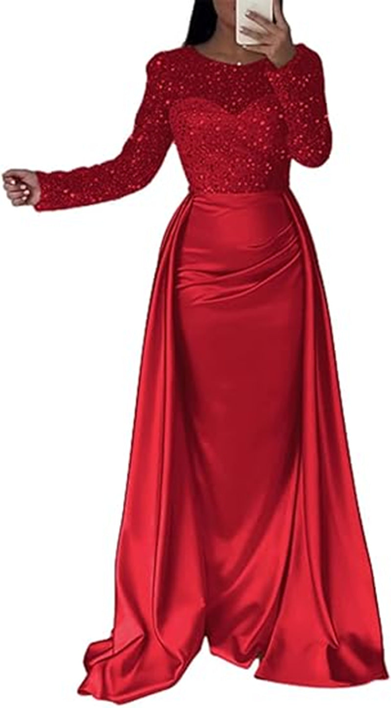 Women's Long-sleeved Elegant Host Temperament Queen Sequined Dresses