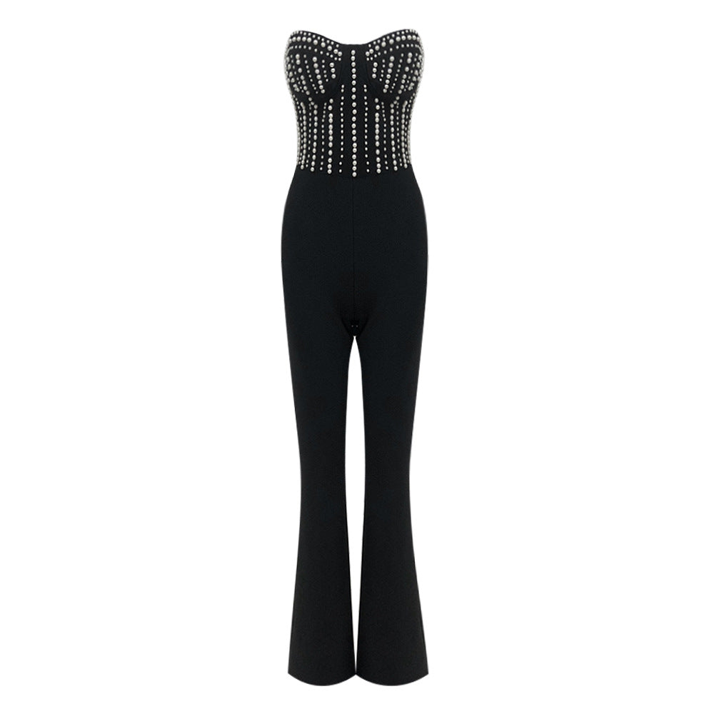 Women's Fashion Sexy Pearl Tube High Waist Jumpsuits