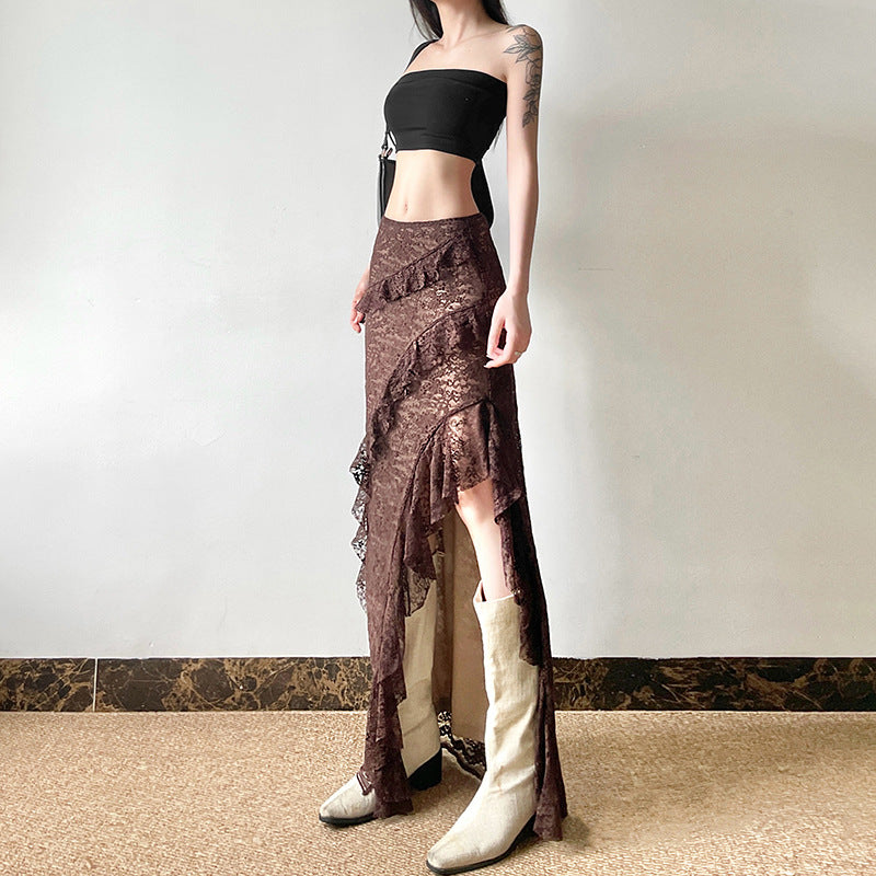 Women's Autumn High Waist Slim Lace Ruffled Skirts