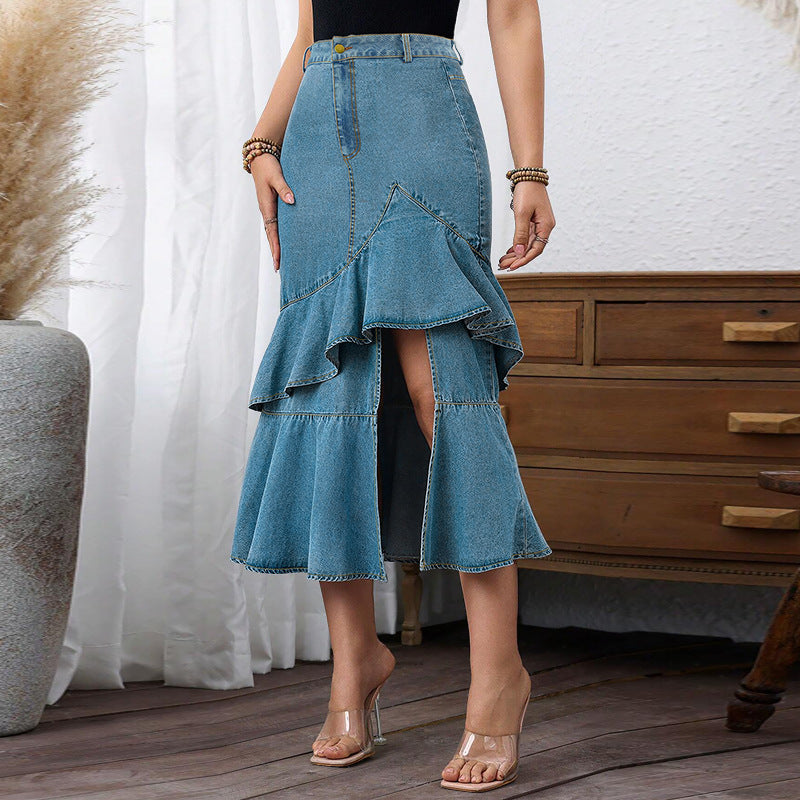 Women's Large Denim Fit Mid-length Source Skirts