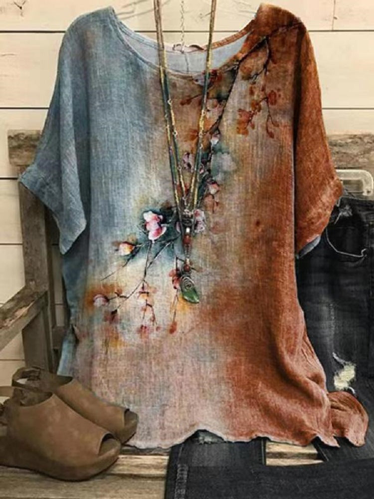 Women's Casual Loose Fashion Sleeve Elements Printed Blouses