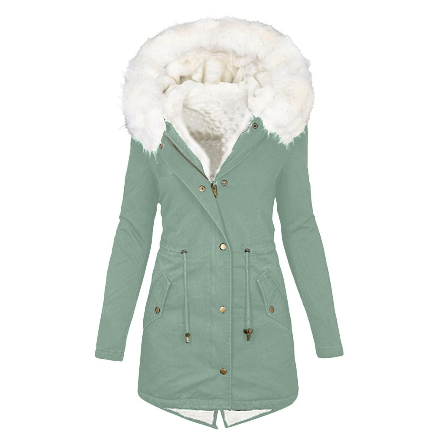Women's Trench White Fur Collar Hood Warm Coats