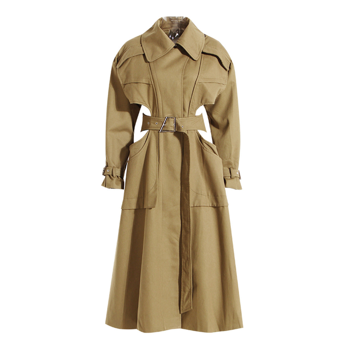 Women's High-grade Long Trench Design Sleeve Midriff Coats
