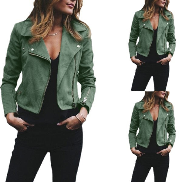 Women's Versatile Lapel Oblique Zipper Woolen Jackets