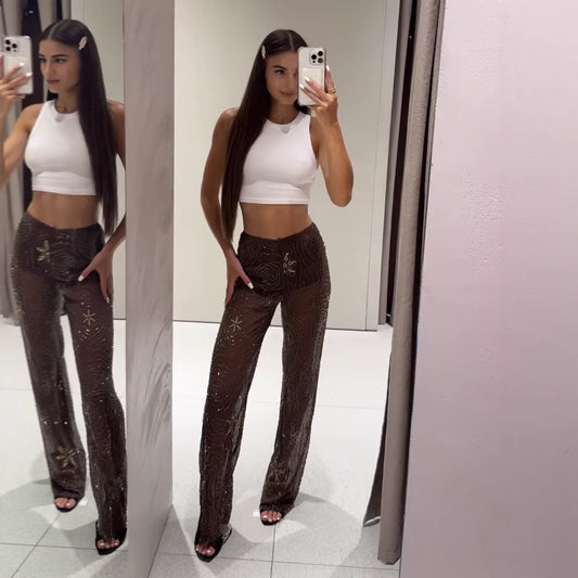 Women's Fashion Personality Sequin Embroidery Light Diamond Pants