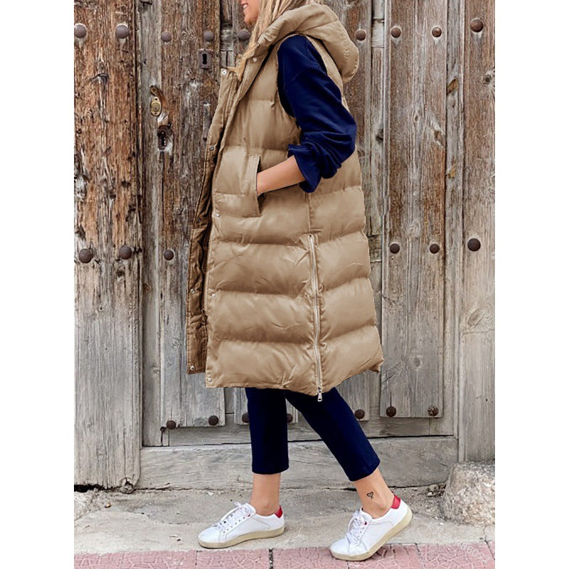 Long Cotton Casual Fashion Single-breasted Sleeveless Woman Coats