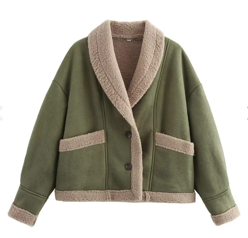 Women's Fur Integrated Turn-down Collar Casual Coats