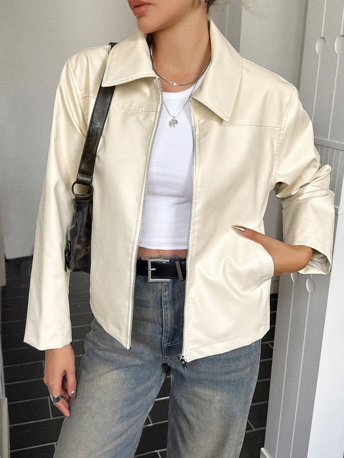 Women's Advanced Minimalist Long Sleeve Leather Jackets