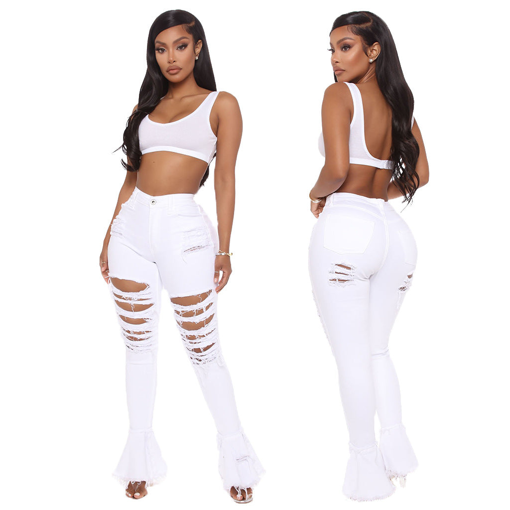 Fashion Water Washed Hole Trendy Patchwork Jeans