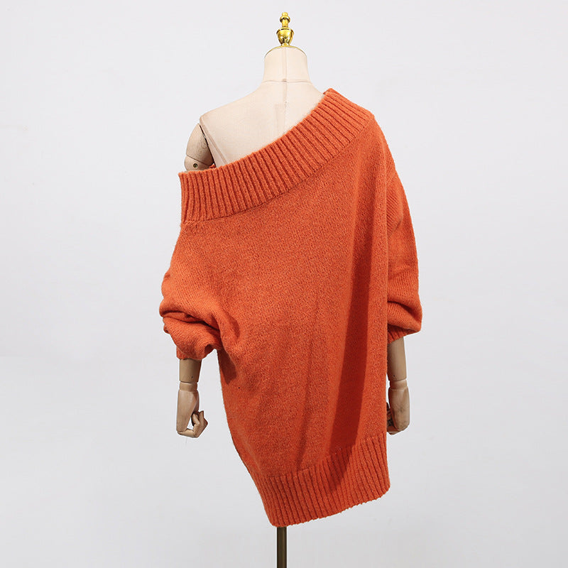 Women's Idle Style Loose Autumn Fashion Diagonal Sweaters