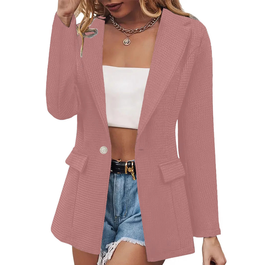 Women's Faux Pocket Casual Fashion Long Sleeve Solid Color Blazers