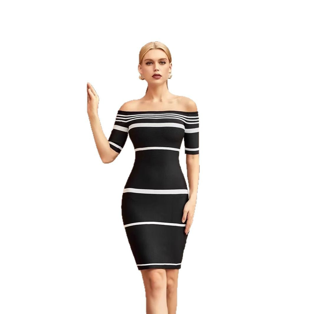 Women's Simple Elegant Dress Contrast Color Striped Dresses