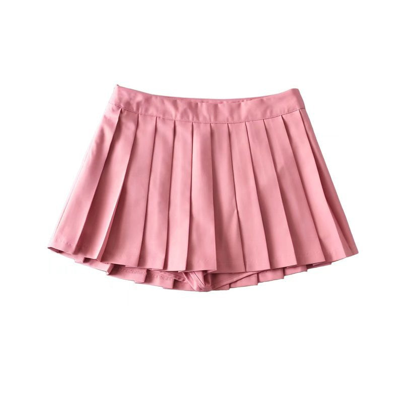 Women's Color High Waist Pleated Summer Front Skirts