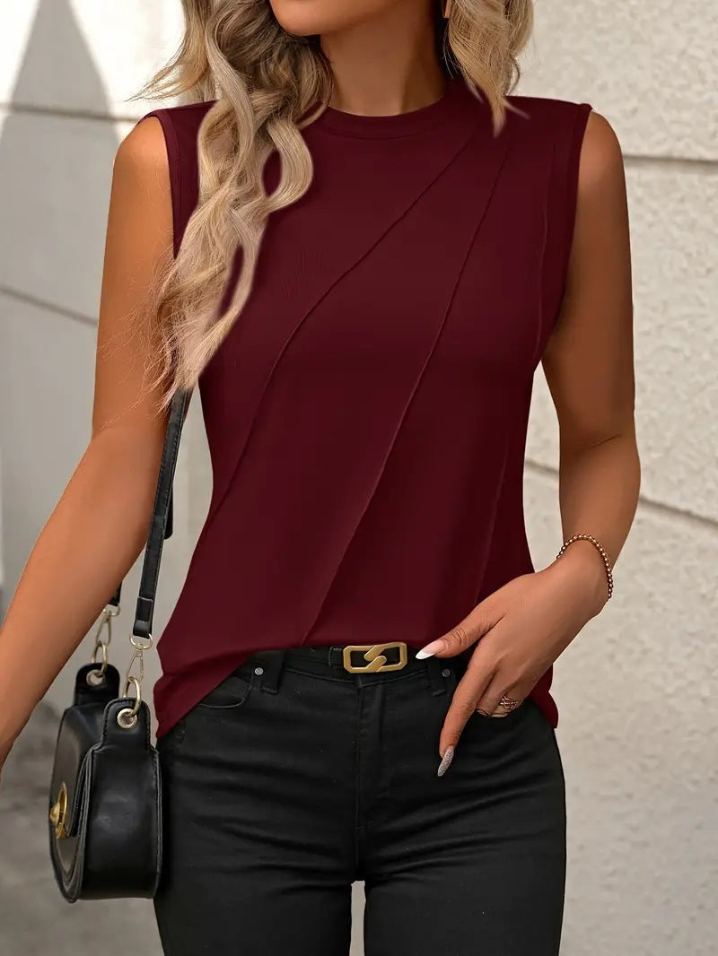 Women's Summer Solid Color Round Neck Sleeveless Blouses