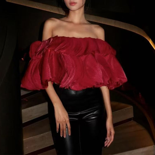 Women's Elegant Solid Color Autumn High-grade Puff Sleeve Loose Slimming Blouses