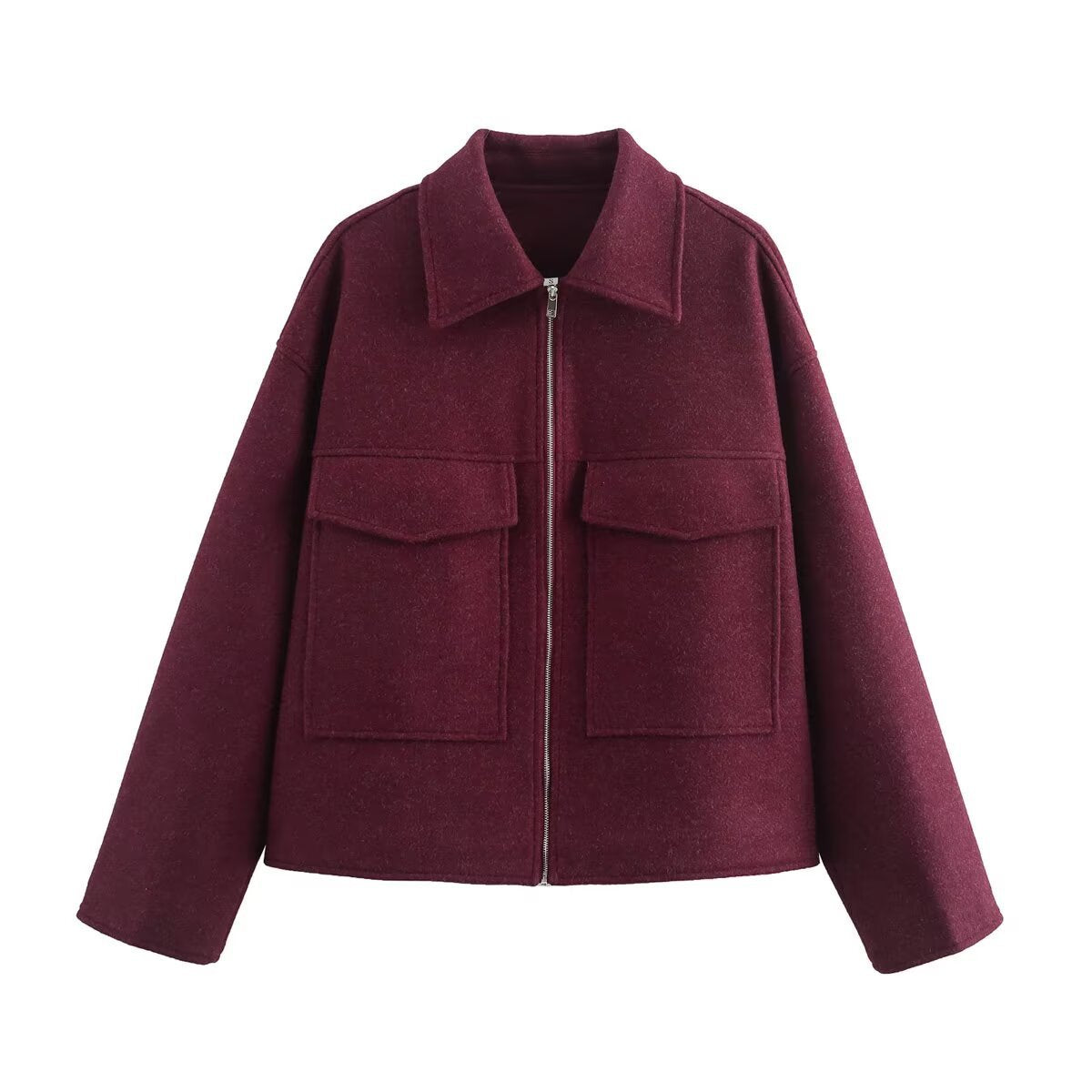 Women's Street Fashion Woolen Lapel Pocket Decorative Jackets