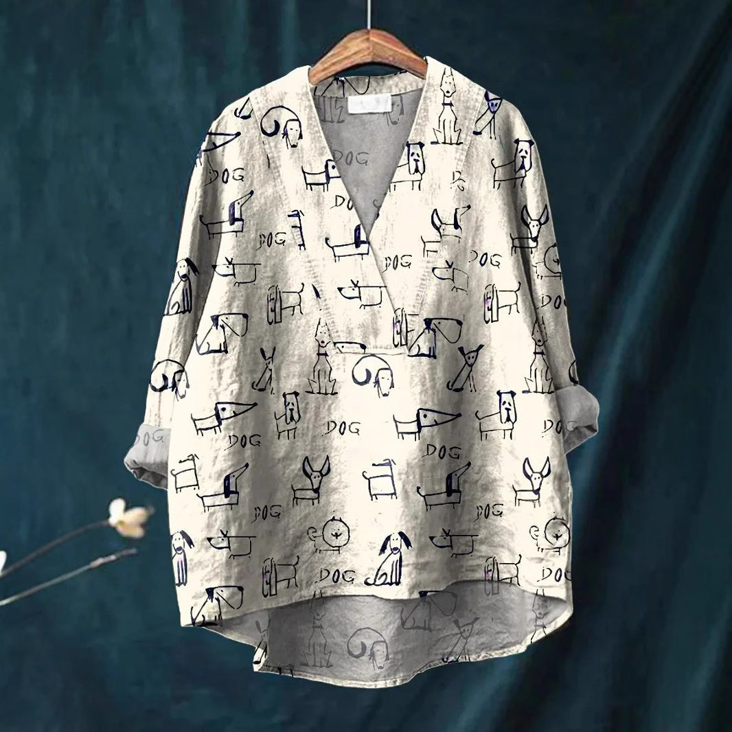 Women's Loose Printed Shirt For Long Sleeve Blouses