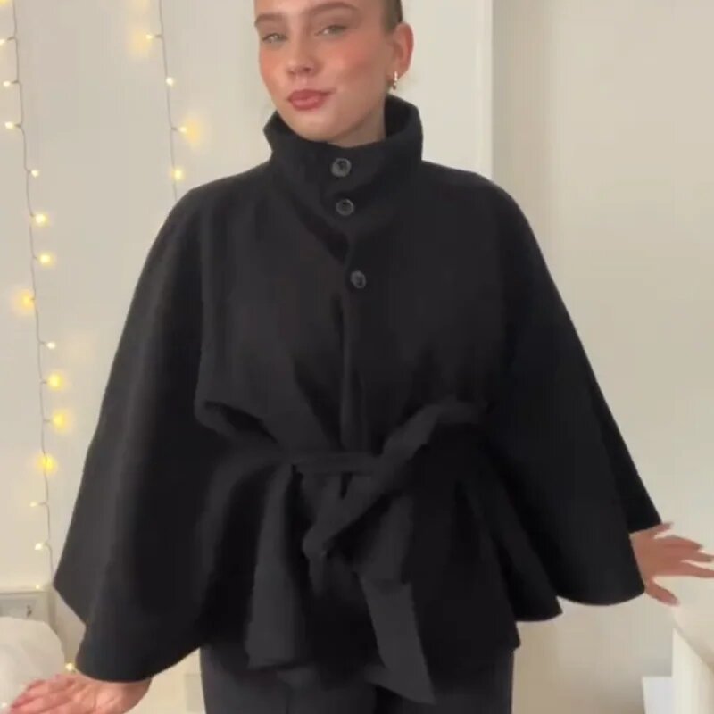 Women's High Quality Woolen Fashion Stand Collar Coats