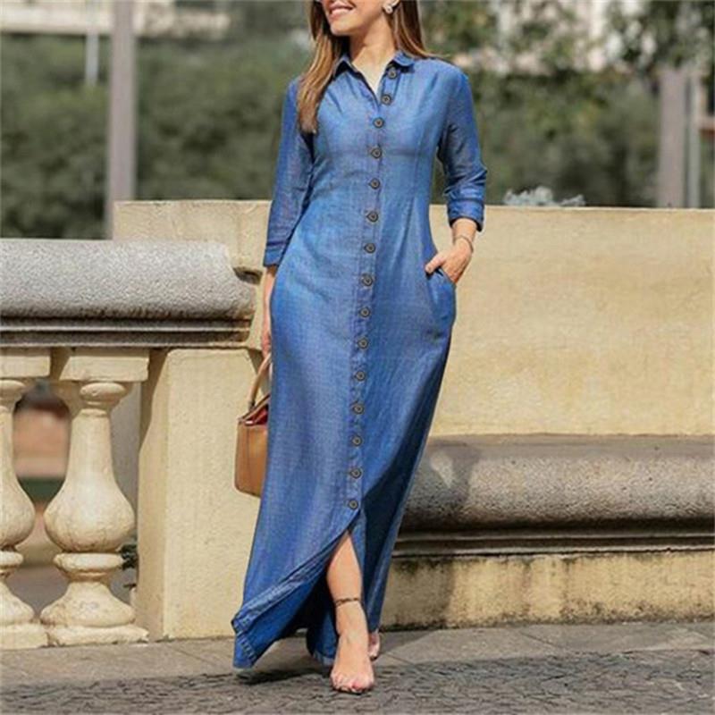 Women's Elegant Fashion Unisex Style Long Sleeve Lapel Solid Color Dresses