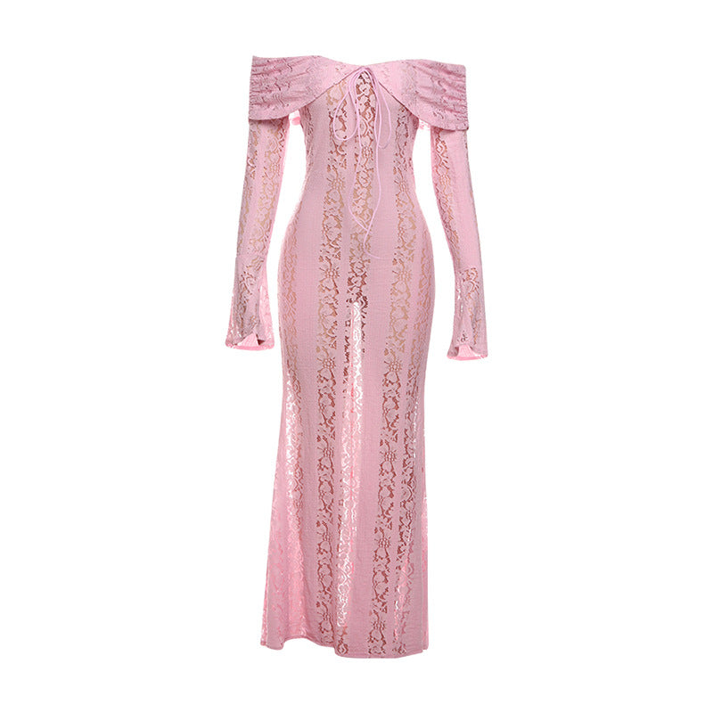 Women's Sexy Long Sleeve Lace Hollow Out Dresses