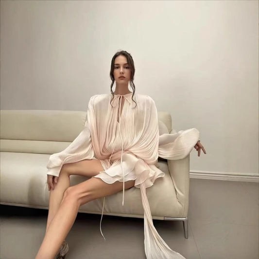 Leaf Two-piece Early Spring Pleated Design Blouses