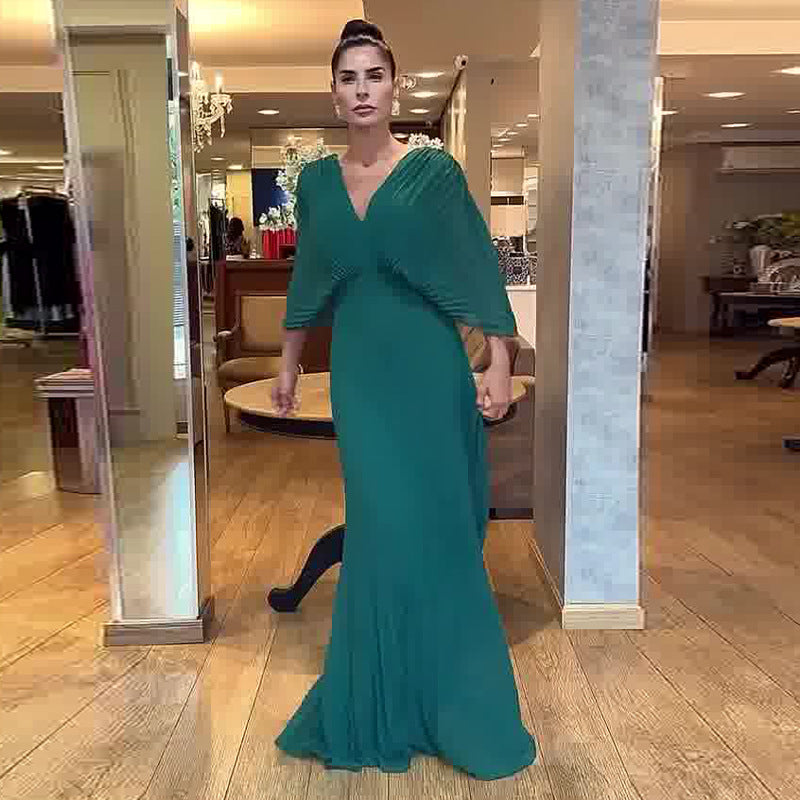 Autumn Solid Color Bat Sleeve High Dresses