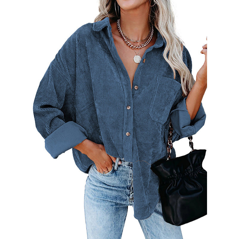Women's Comfortable Corduroy Loose Button Shirt Blouses