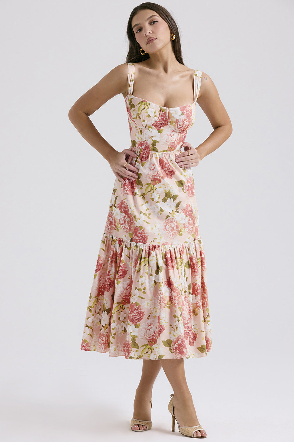 Women's Spicy Style Sling Solid Color Swing Floral Dresses